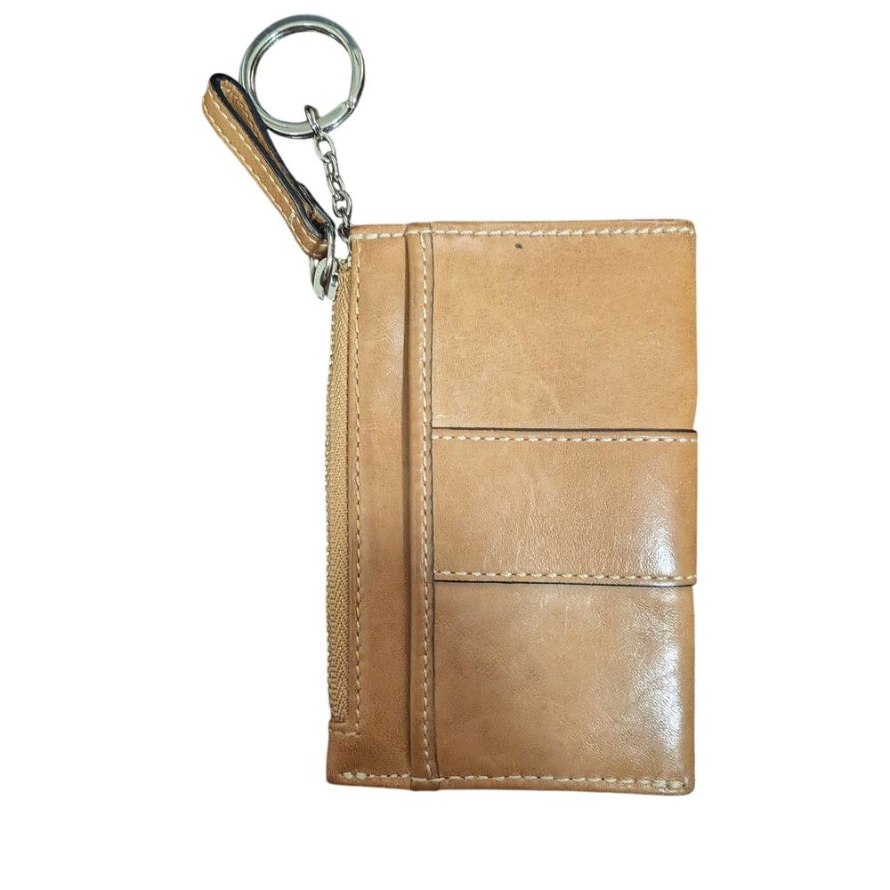 Coach Tan Leather Zip Card Case Wristlet Keyring - Picture 5 of 10
